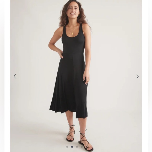 Marine Layer Lexi Rib Fit and Flare Midi Dress women’s large black sleeveless - Picture 1 of 11